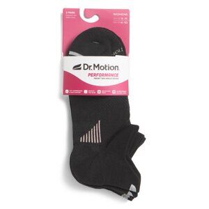 DR MOTION Black 2pk Textured Performance Ankle Socks